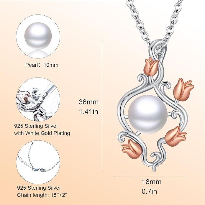 Pearl Pendant Necklace for Women,925 Sterling Silver Pendant Jewelry,Anniversary Christmas Birthday Valentines Gifts for Wife, Mom, Dauhter, Girlfriend,Her