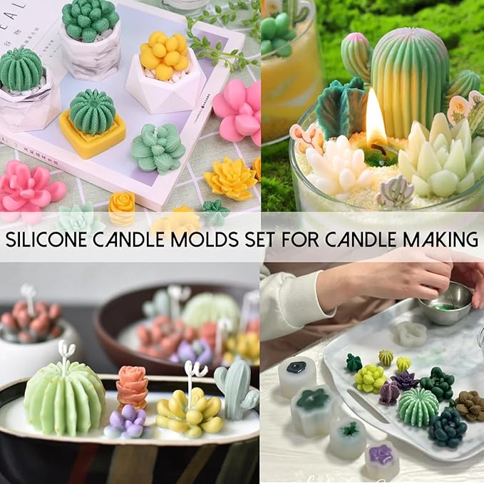 EuTengHao Succulent Silicone Molds, 3D Flower Resin Mold for Candle Soap Cake Decoration Making, Plant Flower Wax Scented Candle Soap Silicone Molds (10Pcs)