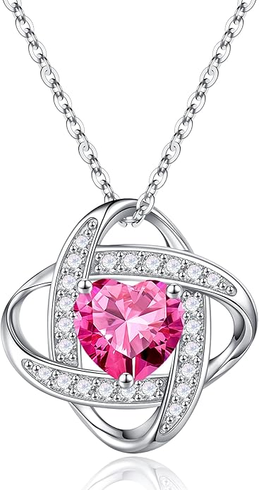 Iefil Valentines Gifts for Her Wife - 925 Sterling Silver Love Knot Birthstone Necklace, Anniversary Birthday Gifts for Women, Jewelry Gifts for Wife Mom Girlfriend