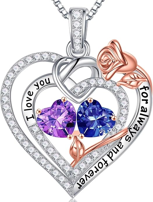 Iefil Valentines Day Gifts for Her Wife - 925 Sterling Silver Double Birthstone Necklace, Anniversary Birthday Gifts for Women, Jewelry Gift for Wife Girlfriend Mom Her