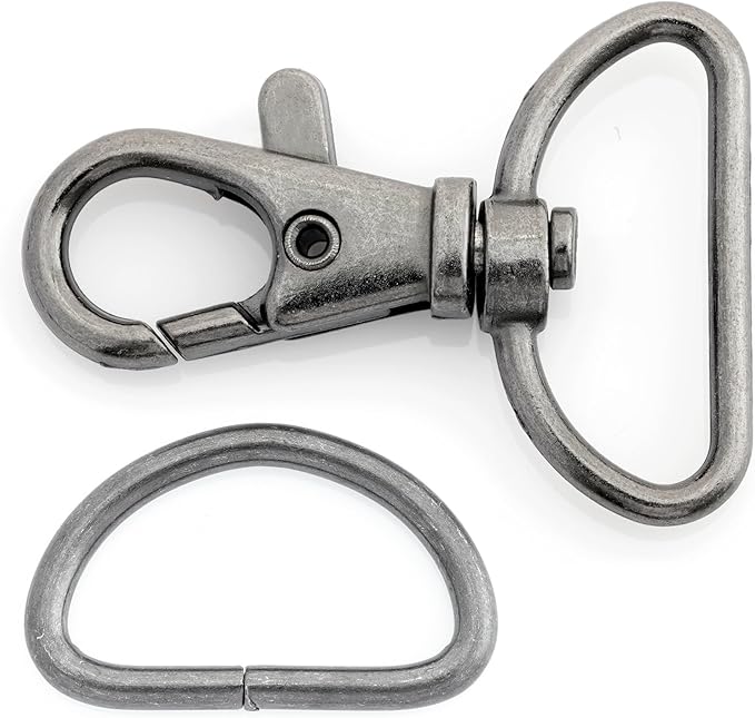 CRAFTMEMORE Swivel Trigger Snap Hooks Classic Lobster Clasps with D-Rings for Purse Strap Lanyard Leather Craft 10 Sets CSD1 (1 Inch, Gunmetal)