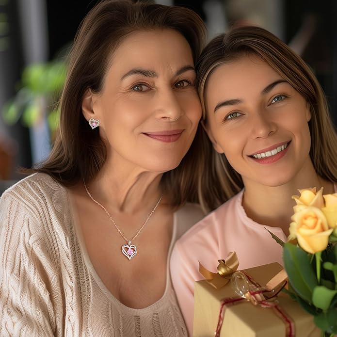 CDE Valentine's Day Gift Forever Love Heart Necklaces for Women, Wedding Anniversary, Birthday Mothers Christmas Day Gifts for Mom, Mother, Wife, S925 Silver Jewelry with Birthstone Pendant