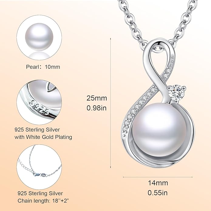 Pearl Pendant Necklace for Women,925 Sterling Silver Pendant Jewelry,Anniversary Christmas Birthday Valentines Gifts for Wife, Mom, Dauhter, Girlfriend,Her
