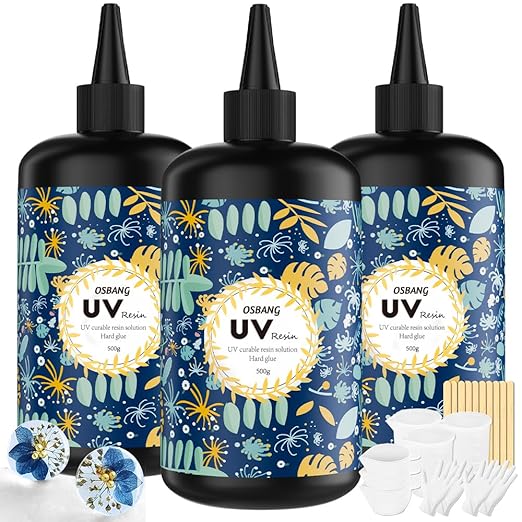 OSBANG Crystal Clear Hard UV Resin Upgraded Formula Ultraviolet Fast Curing for Jewelry Making Craft Decoration, Hard Transparent Glue Solar Cure Sunlight Activated Resin (1500g)