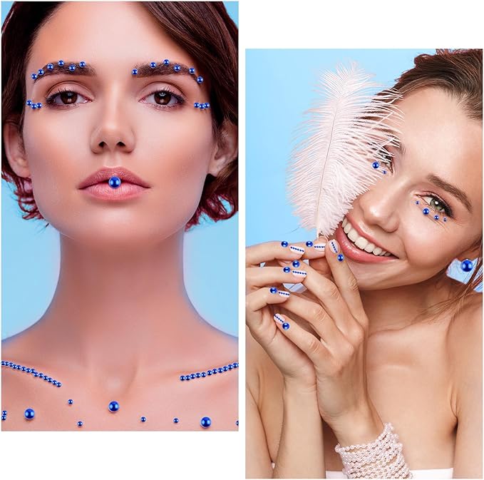 NACHLYNN 6480 Pcs Flat Back Pearl 7 Sizes Half Round Beads Blue for Crafts Embellishment Shoes Clothes Bags DIY Making