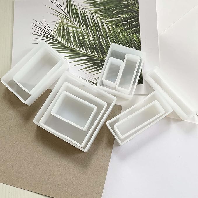 Cotsdan 11Pcs Cube Molds for Resin Hexahedron Crystal Polyhedral Mold Square Rectangular Molds Silicone Cube Casting Molds for Insect Plant Specimen Candle Wax, Soap Display Tray Molds Kit 11 Sizes
