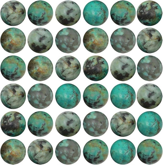 Natural Stone Beads 100pcs Round Genuine Real Stone Beading Loose Gemstones Hole Size 1mm DIY Smooth Bead for Bracelet Necklace Earrings Jewelry Making (African Turquoise Green, 6mm)