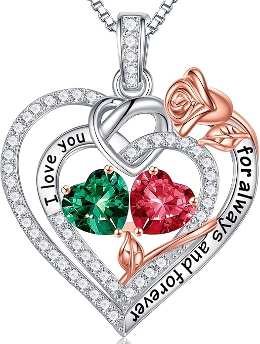 Iefil Valentines Day Gifts for Her Wife - 925 Sterling Silver Double Birthstone Necklace, Anniversary Birthday Gifts for Women, Jewelry Gift for Wife Girlfriend Mom Her