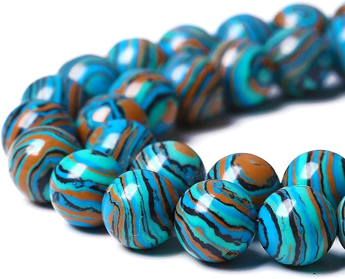 48PCS 8mm Natural Blue Malachite Stone Beads Round Loose Gemstone Beads for Jewelry Making DIY Bracelet Necklace 15 Inch,Energy Stone Healing Power