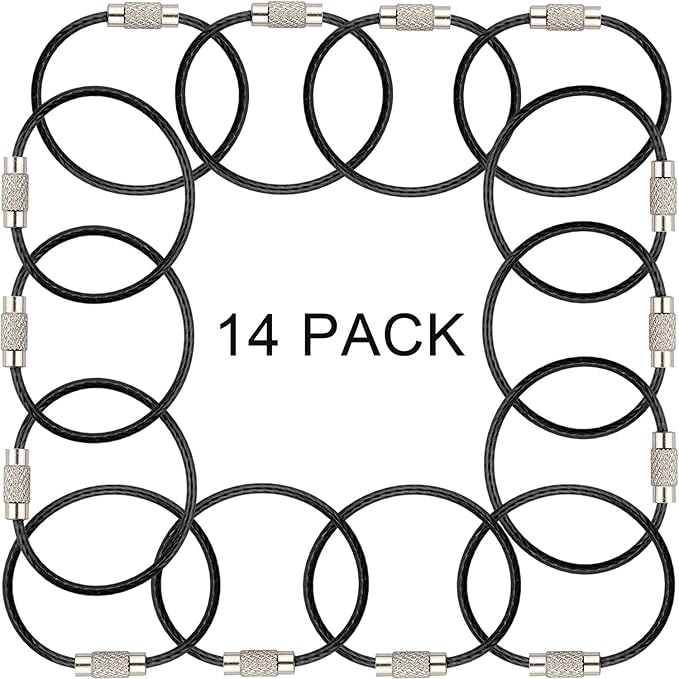 AMUU Keychain Loop 14pcs 6.3/4.3In Stainless Steel Wire Rings for Hanging Luggage Tag Keyrings ID Keepers Colors/Black/Sliver