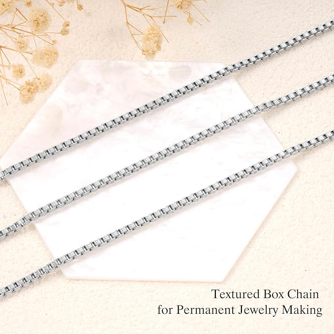 GTVOODX 16.4 Feet Textured Box Chain for Jewelry Making Silver Stainless Steel Craft Necklace Chains Bulk for Men Women DIY Bracelet with Lobster Clasps and Jump Rings
