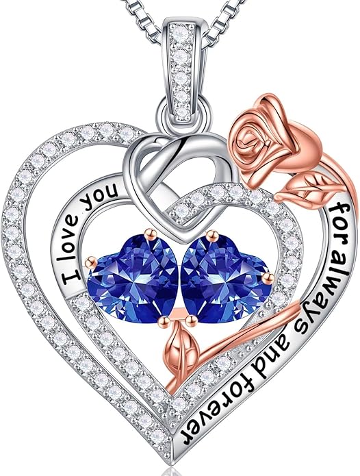 Iefil Valentines Day Gifts for Her Wife - 925 Sterling Silver Double Birthstone Necklace, Anniversary Birthday Gifts for Women, Jewelry Gift for Wife Girlfriend Mom Her