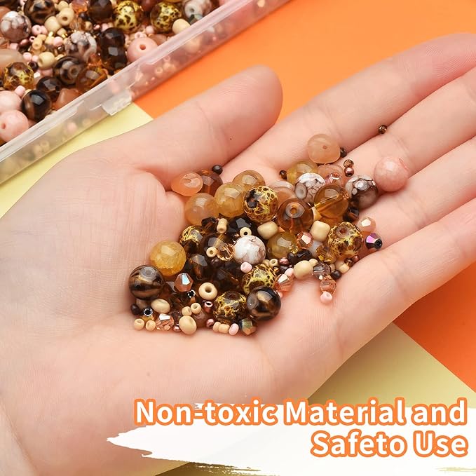 Craft Crystal Beads Jewelry Making Kit, Shade Brown Beads Including 8 Types of Round Beads, with Bicone Beads, Rondelle Beads, Gravel Beads and Seed Beads for Bracelet Making