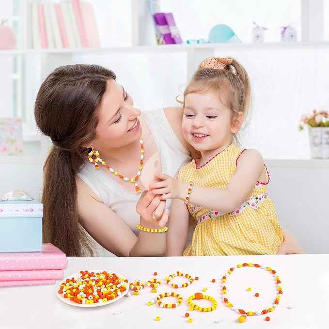 UPINS 1200Pcs Yellow Orange Pony Beads,Halloween Fall Autumn Color Beads for Jewelry Making Bracelets DIY Craft Church Favors Decoration Halloween Necklace