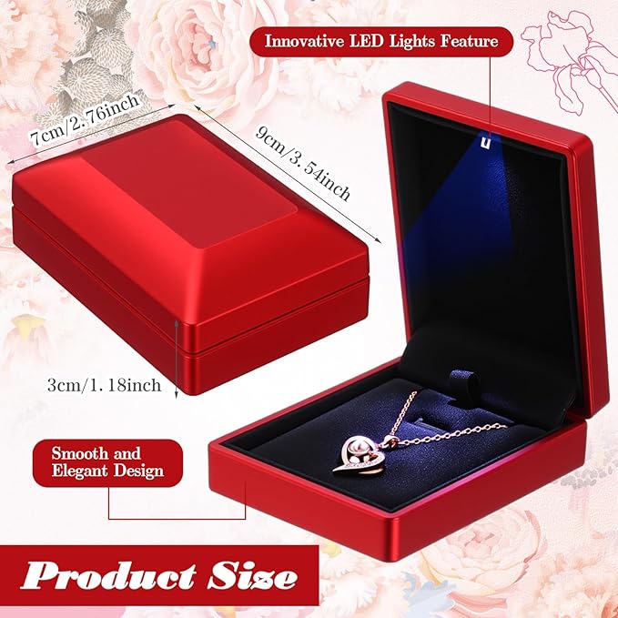 Landical 10 Pcs Pendant Necklace Box with LED Light Velvet Necklace Case for Pendant Bracelet Ring Earring, Jewelry Storage (Red)