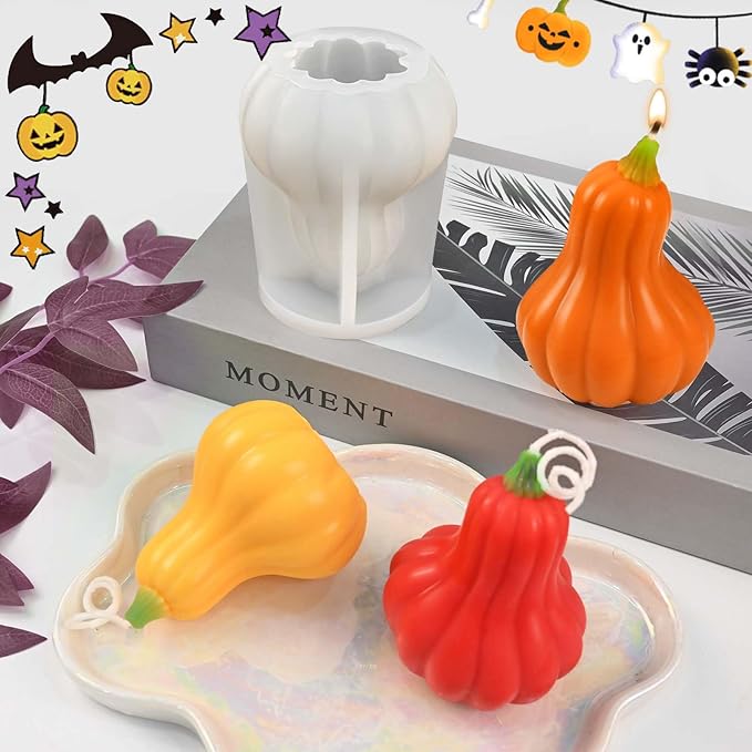 ZQYSING Pumpkin Candle Mold, 3D Pumpkin Silicone Mold for Candles Wax Soap Plaster Clay Epoxy Resin Casting, Fall Silicone Molds for Halloween Thanksgiving Home Decor 03