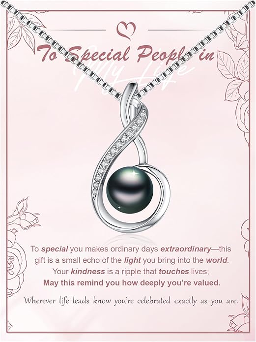 Tahitian Black Pearl 18K White Gold Plated Sterling Silver Heart Pendant Necklace for Women Wife Mom Girlfriend Valentine Jewelry Gift for Mother Day Wedding Anniversary Birthday