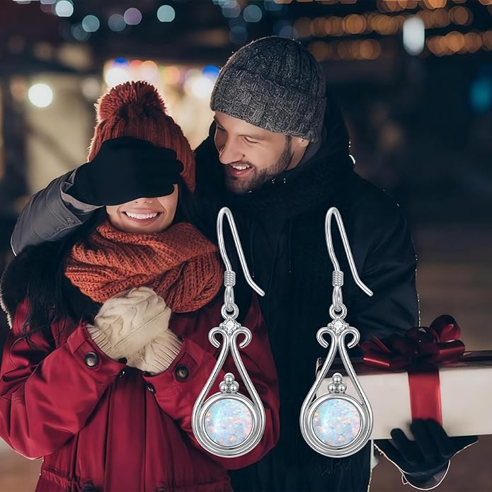 Opal Earrings for Women Opal with Genuine Diamond Dangle Drops Earrings 925 Sterling Silver Diamond Jewelry Earrings Gifts For Her