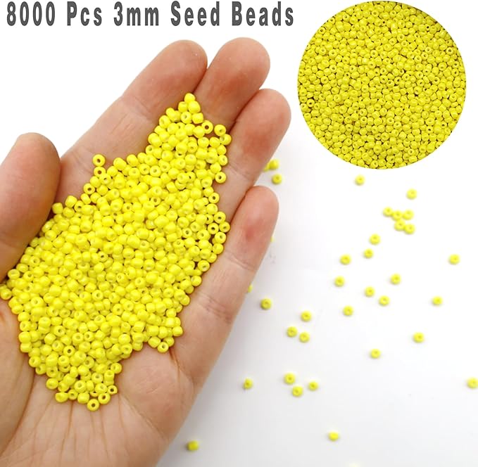 THUTEP 8000 pcs 3mm Seed Beads, Tiny Craft Beads for Bracelet Making, Bracelet Kits for DIY Jewelry Craft (Yellow)