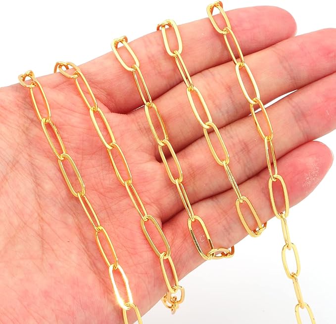 BEADIA 18K Gold Plated Oval O Chains 5.0mm 1 Meters for Jewelry Making Findings