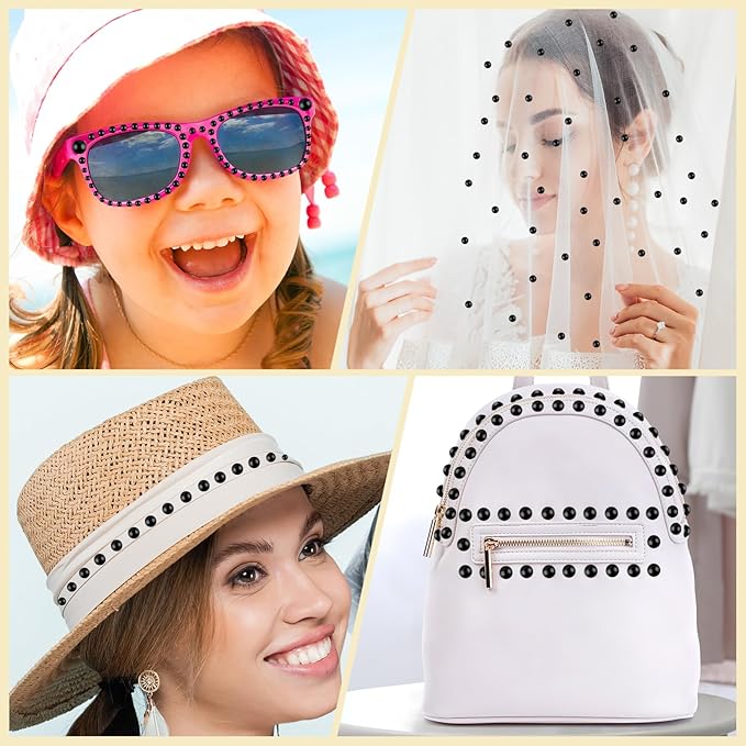 NACHLYNN 6480 Pcs Flat Back Pearl 7 Sizes Half Round Bead Black for Crafts Embellishment Shoes Clothes Bags DIY Making