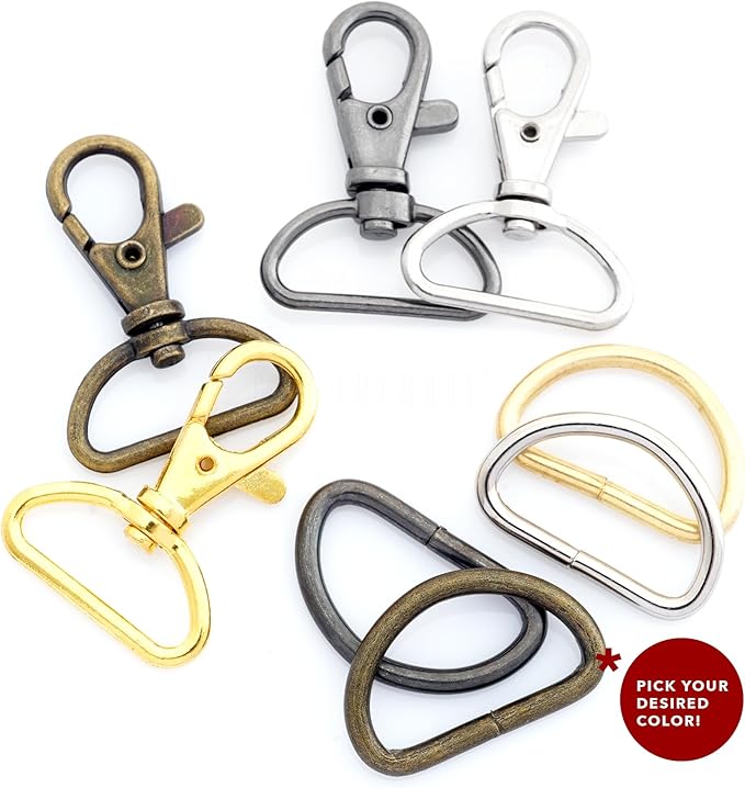 CRAFTMEMORE Swivel Trigger Snap Hooks Classic Lobster Clasps with D-Rings for Purse Strap Lanyard Leather Craft 10 Sets CSD1 (1 Inch, Gunmetal)