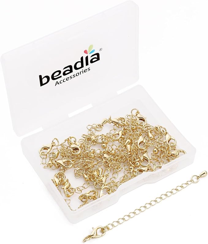 BEADIA 14K Gold Plated Extender Chains 75mm 20pcs Water Drop Extension Tail Chains for Jewelry Making Findings