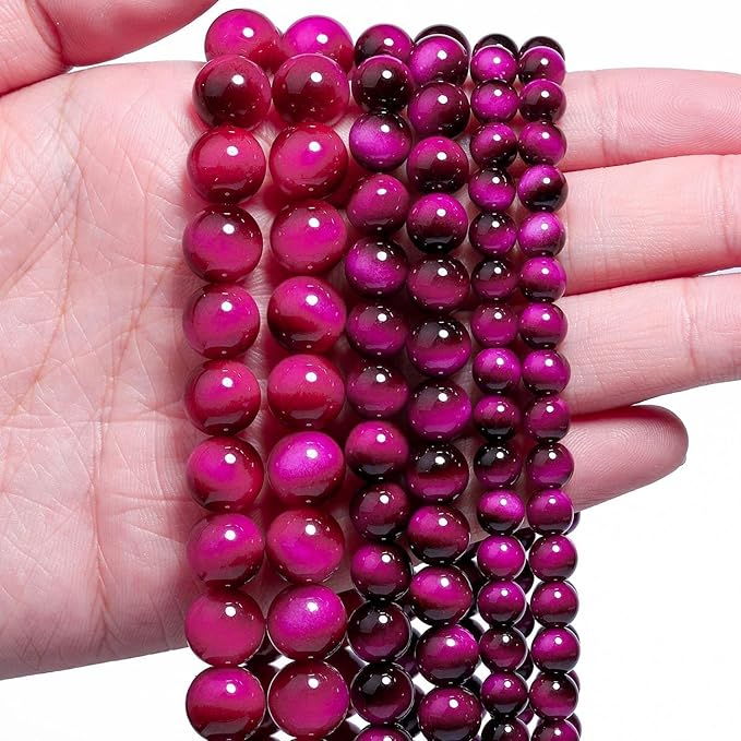 Song Xi 45PCS 8mm Rose Pink Tiger Eye Gemstone Beads for Jewelry Making, Round Smooth Glass Beads for DIY Bracelet Necklace Earring Keychain, Arts and Crafts, for Christmas Wedding Birthday