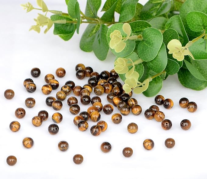 Natural Stone Genuine Stones DIY Tiger Eye Round Beads 8mm 100pcs Beading Loose Gemstone Hole Size 1mm Charm Smooth Beads for Bracelets Necklaces Earrings (Tiger Eye 8mm)