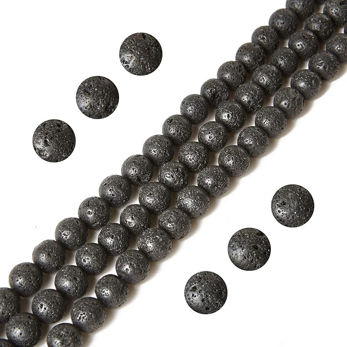 100pcs 10mm Black Lava Beads Natural Gemstone Beads Round Loose Beads for Jewelry Making
