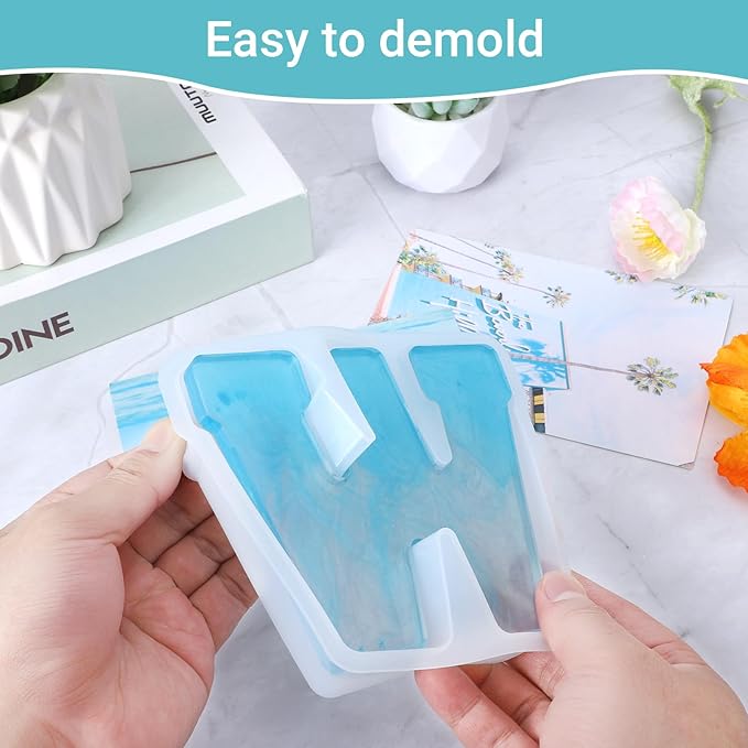 Gartful Resin Letter Molds for Casting, W Capital Alphabet Resin Silicone Molds for Epoxy, Thick 3D Silicone Letter Molds for Making Letters, Word Sign Art, DIY Crafts, Making Candle, Party Home Decor