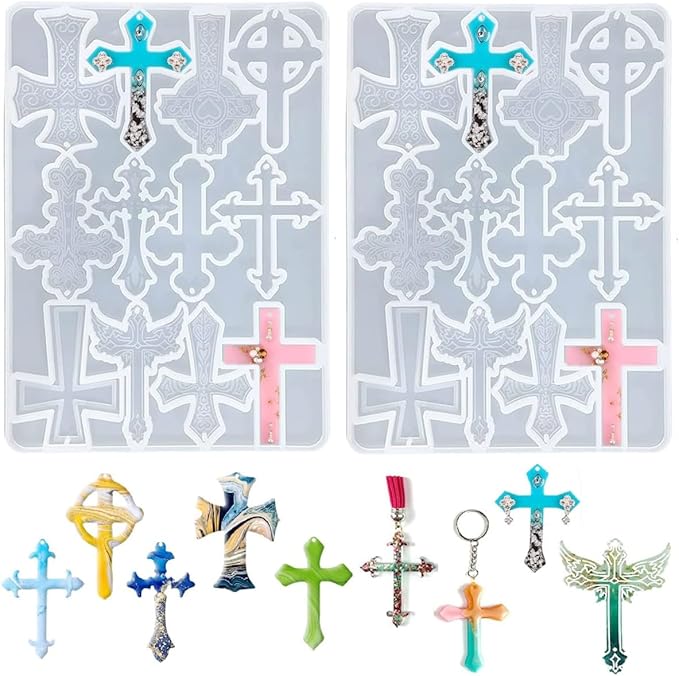 Cross Silicone Resin Molds,2 Pcs Epoxy Resin Cross Mold Polymer Clay Molds for Keychain DIY Craft Necklace Jewelry Pendant Making Gifts