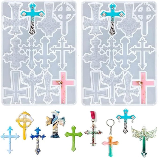 Cross Silicone Resin Molds,2 Pcs Epoxy Resin Cross Mold Polymer Clay Molds for Keychain DIY Craft Necklace Jewelry Pendant Making Gifts
