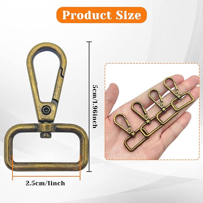12pcs Swivel Clasps 1" D Ring Lobster Clasp Claw Metal Swivel Snap Hook for Push Gate Snap Hooks Trigger Clips Keychain Lanyard,Jewelry,DIY Crafts Supplies(Antique Bronze, 1inch Inside Diameter)