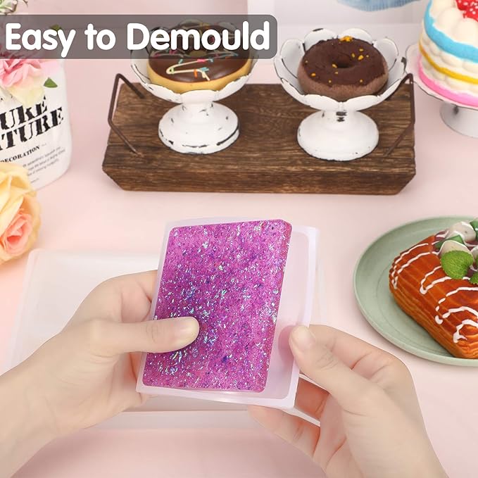 Patelai 6 Sizes Silicone Coaster Resin Molds Kit Square Rectangular Coaster Epoxy Resin Molds Rectangle Deep Tray Casting Mold for DIY Flower Bouquet Preservation Cup Mat Home Decoration