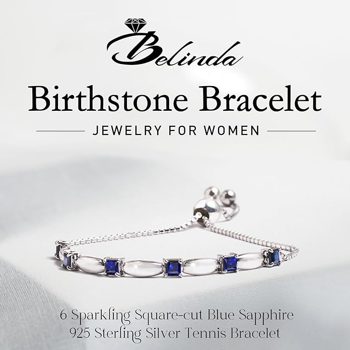 Fine Bracelet Tennis Style Pull String Birthstone Jewelry Gift for Women 925 Sterling Silver Square Sparkling Bolo Gemstone Jewelry Adjustable Bracelets