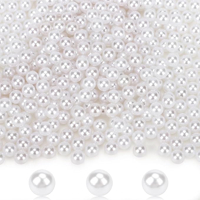 Suream White 1300Pcs Vase Fillers Pearls, 8mm/0.31in Faux Plastic Pearls for Crafts No Hole, Decorative Bulk Filler Beads for Home Centerpiece, Makeup Brush Holder, Wedding Candles, Table Scatter