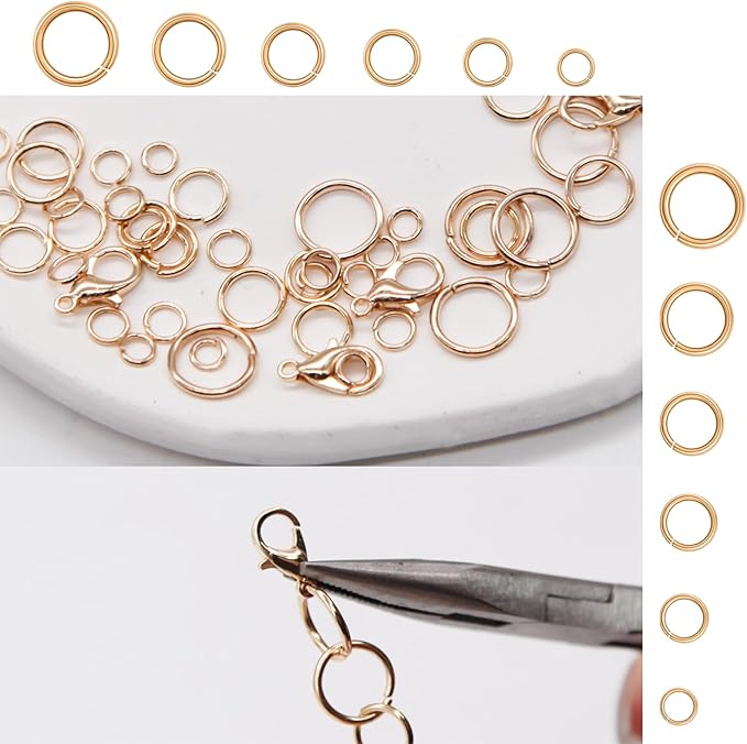EuTengHao 1504Pcs Open Jump Ring and Lobster Clasps Kit Jewelry Making Repair Kit with Jewelry Pliers Tweezers (KC Gold)