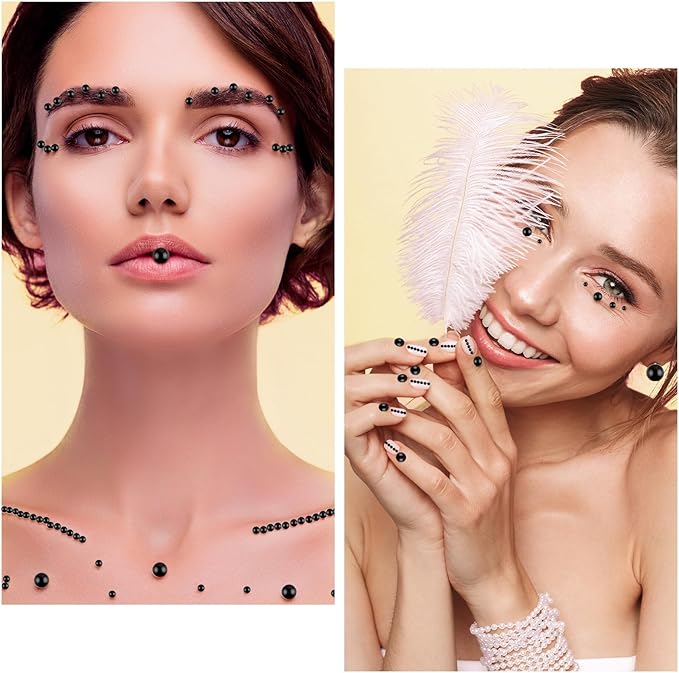 NACHLYNN 6480 Pcs Flat Back Pearl 7 Sizes Half Round Bead Black for Crafts Embellishment Shoes Clothes Bags DIY Making