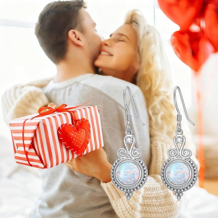 Opal Earrings for Women Opal with Genuine Diamond Dangle Drops Earrings 925 Sterling Silver Diamond Jewelry Earrings Gifts For Her