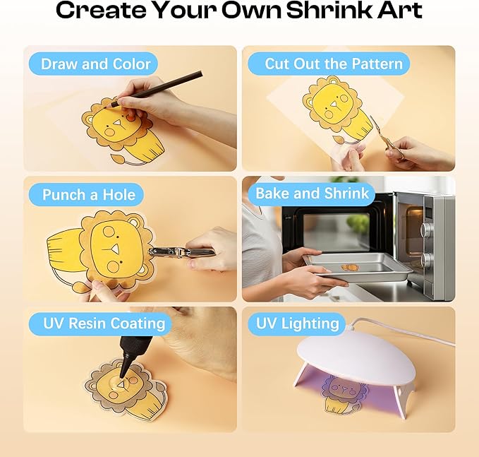 Csyidio 160PCS Shrink Plastic Sheet Kit with 15PCS Shrink Papers, UV Resin, UV Lamp and Keychains Accessories for Kids Craft Ornaments, DIY Key Chains & Christmas Decor