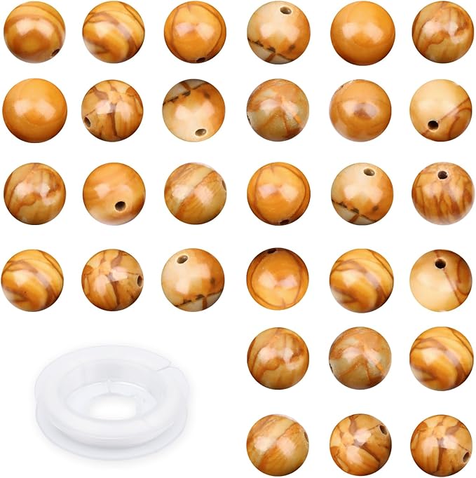 Natural Stone Woodgrain Jasper Round Beads Genuine Stone Beading Loose Gemstone Hole Size 1mm DIY Charm Smooth for Bracelets Necklaces Earrings 6mm 200pcs (Woodgrain Jasper 6mm)