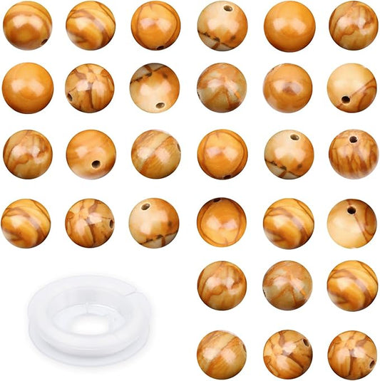 Natural Stone Woodgrain Jasper Round Beads Genuine Stone Beading Loose Gemstone Hole Size 1mm DIY Charm Smooth for Bracelets Necklaces Earrings 6mm 200pcs (Woodgrain Jasper 6mm)