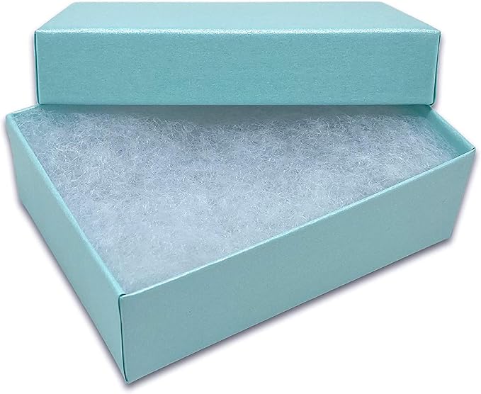 TheDisplayGuys - 25-Pack #32 Cotton Filled Cardboard Paper Jewelry Boxes Gift Case - Pearl Teal (3.3" x 2.3" x 1.0") - for Shipping or Storage