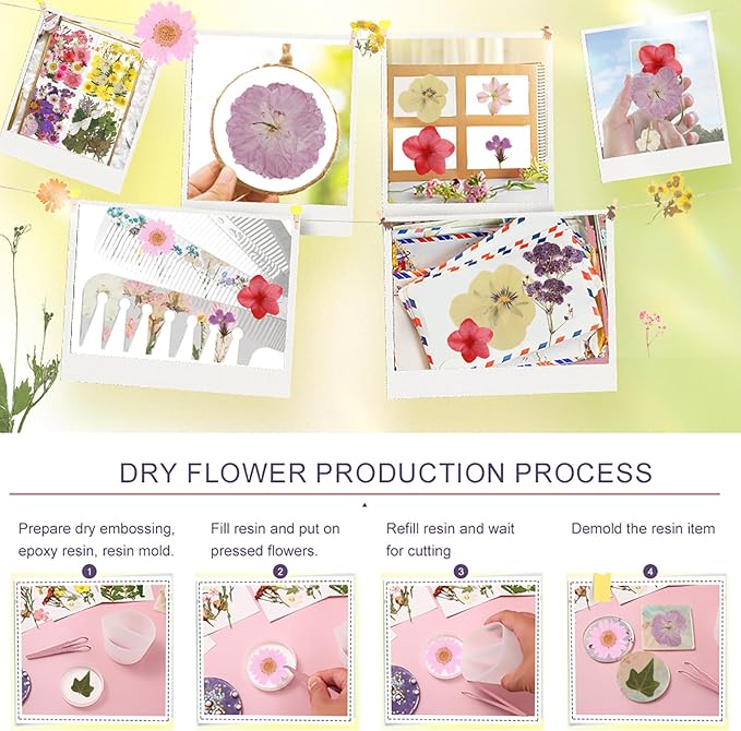 104Pcs Natural Pressed Dried Flowers Resin, Dry Flowers for Resin Accessories, Dried Flower for Scrapbooking DIY Art Crafts, Epoxy Resin Jewelry Molds, Candle, Soap Making, Craft Making