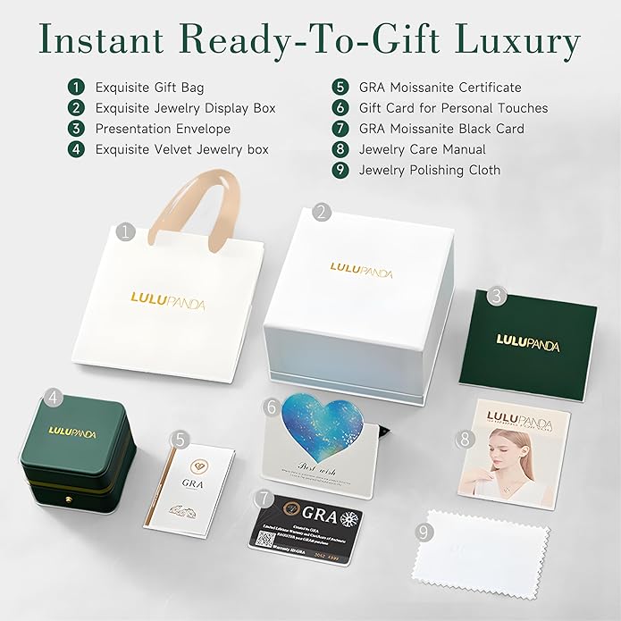 Heart Pendant Necklace for Women: Luxury Gift for Wife Girlfriend Mom/Her - 3ct D Color Moissanite - Gold Jewelry with Gift Box- Hypoallergenic & Adjustable Chain - Daily & Special Occasion Wear