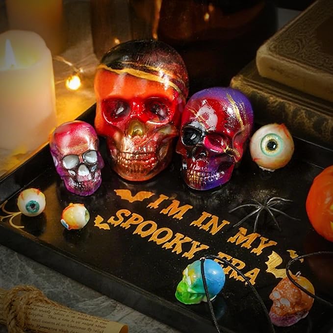 LET'S RESIN 3D Skull Resin Molds, 4 Sizes Set of Skull Silicone Molds for Epoxy Resin, Candle Wax, Soap, Clay, Key Chain Casting, Ideal Halloween Home Decoration and Gifts