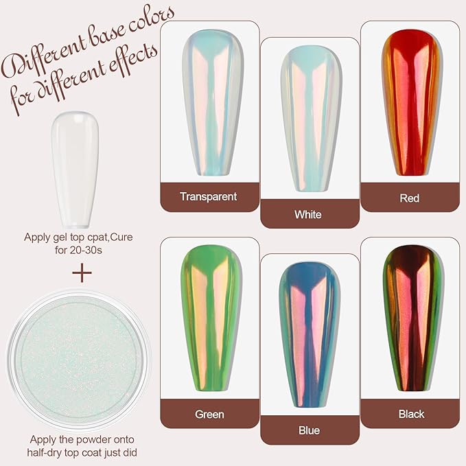 Artdone Red to Glod Aurora Chrome Nail Powder, Iridescent Unicorn Powder Metallic Mirror Effect Pigment Pearlescent Mermaid Pearl Glitter Dust Kit, Nail Art Decoration, Resin Craft