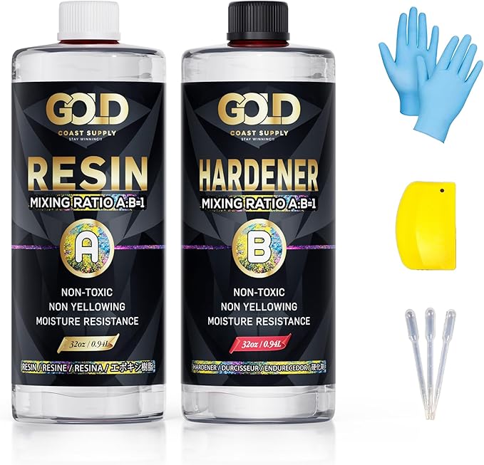 Epoxy Resin 64 oz for Arts, Crafts, Casting Coating - Crystal Clear, Self-Leveling, Non-Toxic, No BPA (32 oz Resin + 32 oz Hardener) (1.88L)