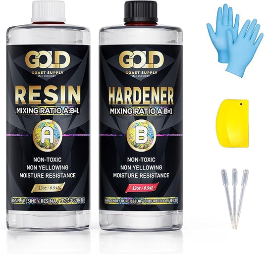 Epoxy Resin 64 oz for Arts, Crafts, Casting Coating - Crystal Clear, Self-Leveling, Non-Toxic, No BPA (32 oz Resin + 32 oz Hardener) (1.88L)